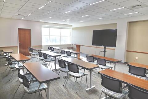 Room 216 can be configured for classroom-style events and seats 20 people